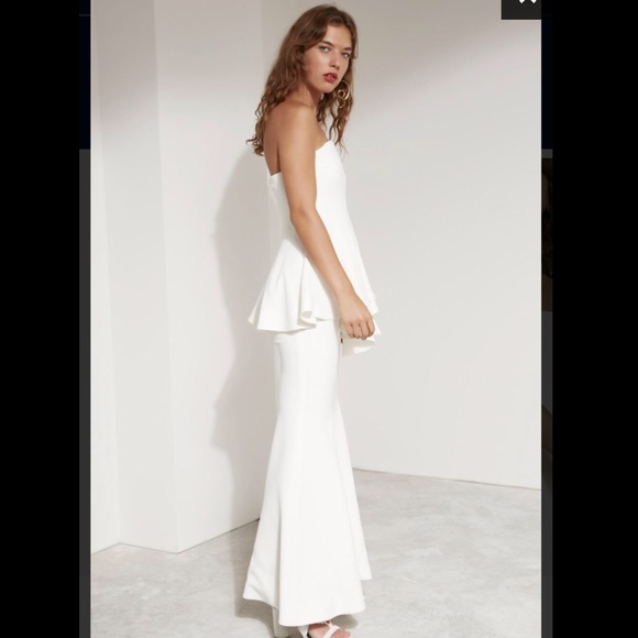 White maxi trumpet strapless dress - Picture 3 of 7